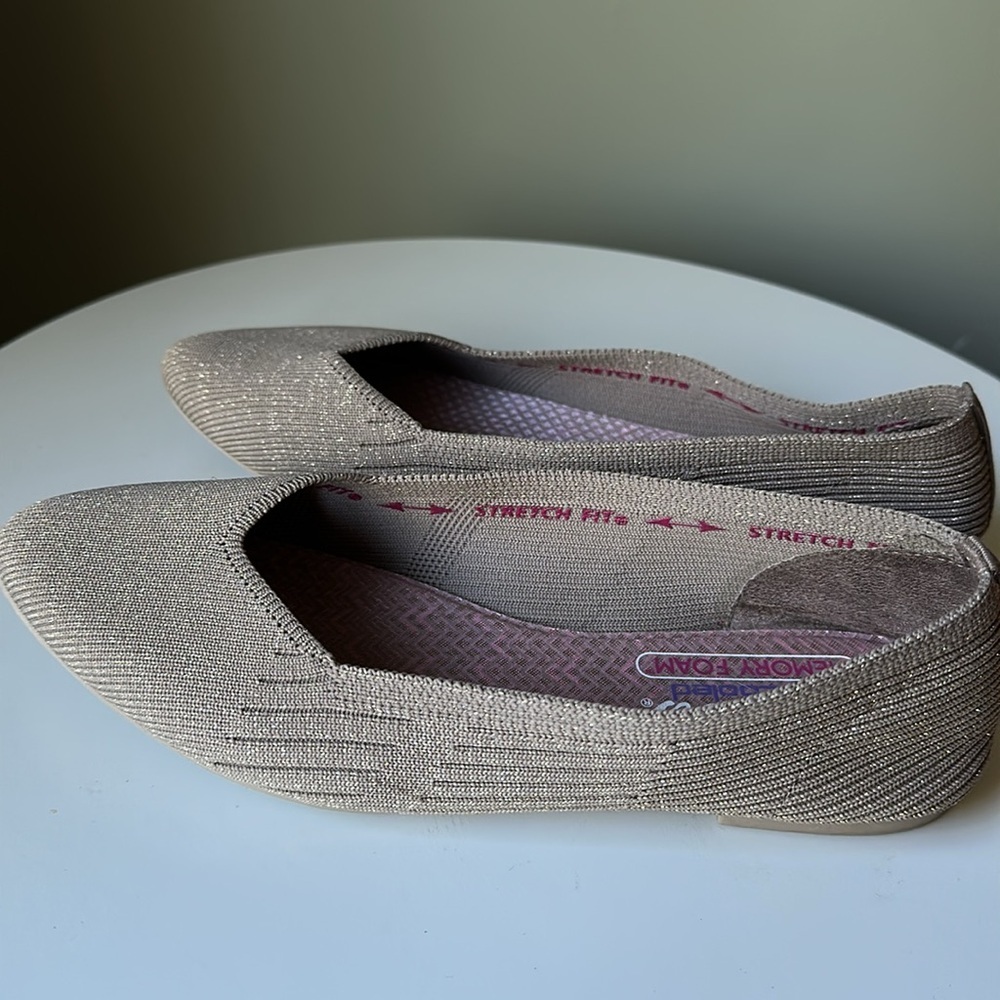 Skechers Cleo Flats Memory Foam Metallic Fibers Stretch Fit - Picture 3 of 13